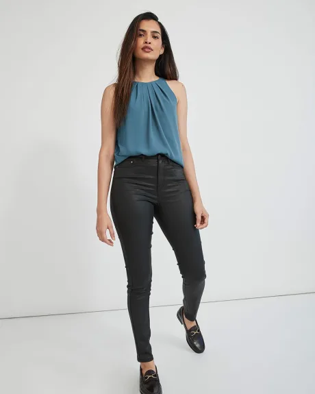 Crepe Crew Neck Cami with Pleated Front