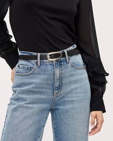 Leather Belt with Organic-Shaped Golden Buckle