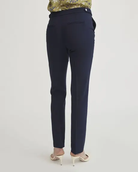 Navy Mid-Rise Slim Leg Pant with Decorative Buttons - 31.5"