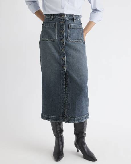 Jupe Midi Évasée en Denim à Délavé Moyen