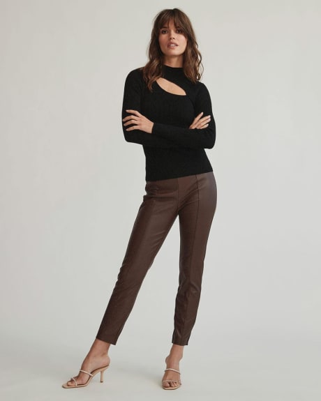 Ribbed Knit Mock Neck Pullover With Front Cutout