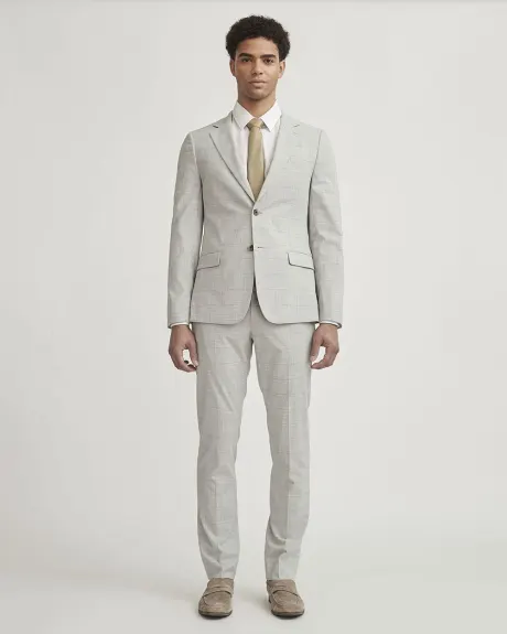 Slim Fit Grey and Beige Windowpane Suit Blazer