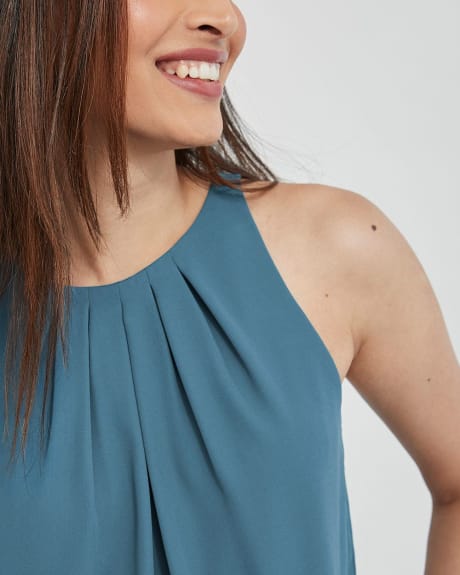 Crepe Crew Neck Cami with Pleated Front