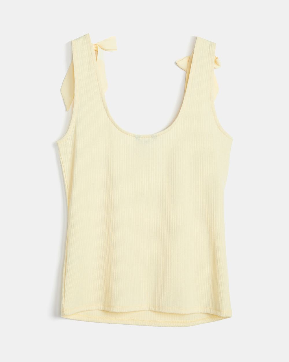 Pointelle Ribbed Tank Top with Bow Straps