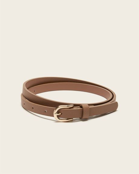 Skinny faux leather belt with oval buckle