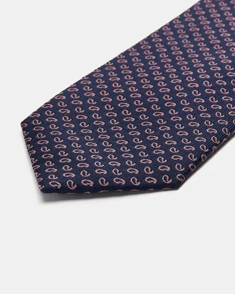 Regular Navy Tie with Pink Micro Paisley Pattern