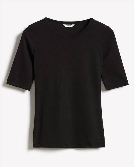 Elbow-Sleeve Crew-Neck Fitted Tee