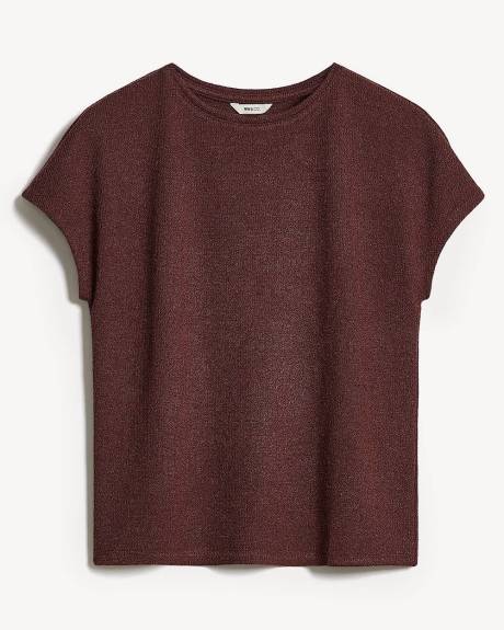 Haut en Tricot Bouclé à Col Rond et Manches Très Courtes