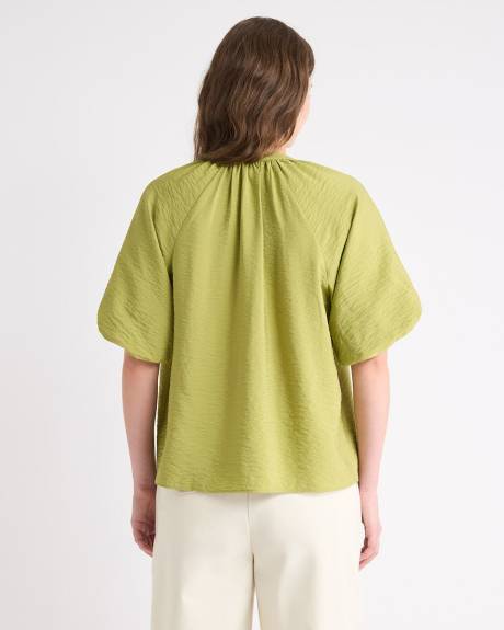 Blouse à Col V et Manches Courtes Bouffantes