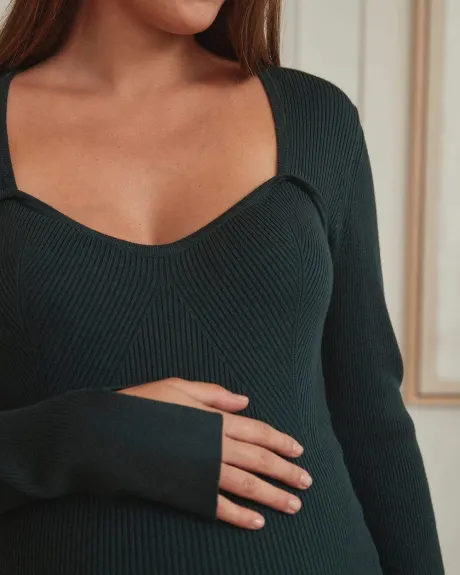 Sweetheart Neckline Ribbed Sweater - Thyme Maternity