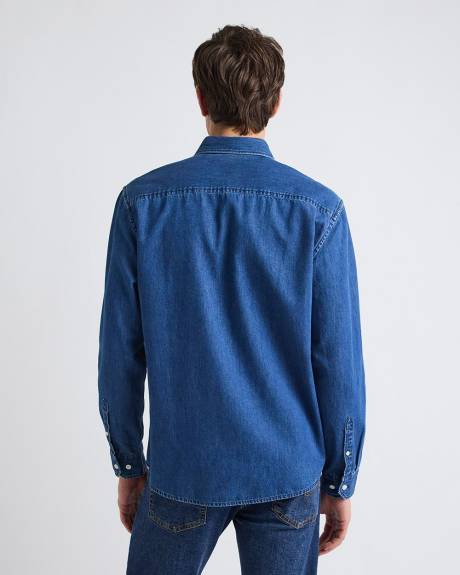 Chemise en Denim &agrave; Manches Longues avec Poche Poitrine