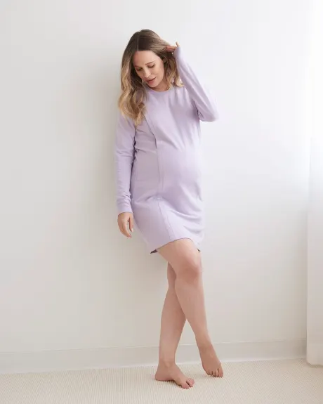 French Terry Long Sleeve Nursing Nightdress - Thyme Maternity