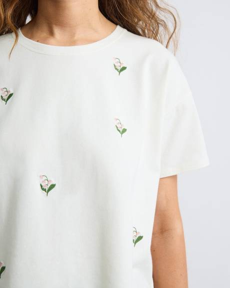 T-Shirt Ample &agrave; Manches Courtes et Col Rond