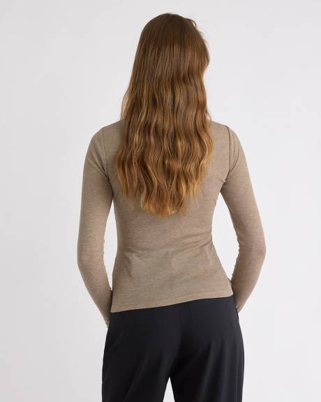 Haut en Mélange de Laine à Manches Longues et Col Dégagé