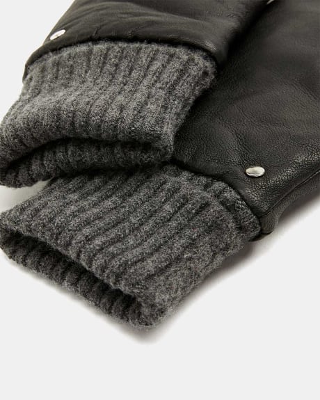 Leather Mittens with Ribbed Cuffs