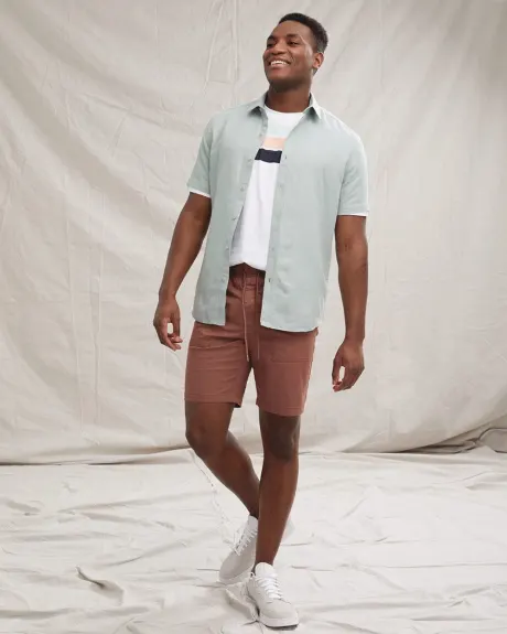 Tailored Fit Short Sleeve Linen-Blend Shirt