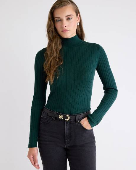 Mock-Neck Sweater with Buttons on Sleeves