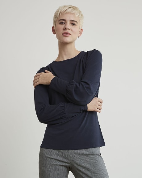 Crew-Neck T-Shirt with Long Puffy Sleeves
