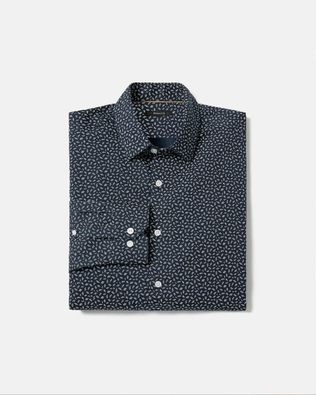 Navy Slim-Fit Dress Shirt with Geo Lines