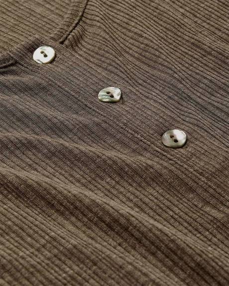 Haut Henley Côtelé en Mélange de Laine à Manches aux Coudes