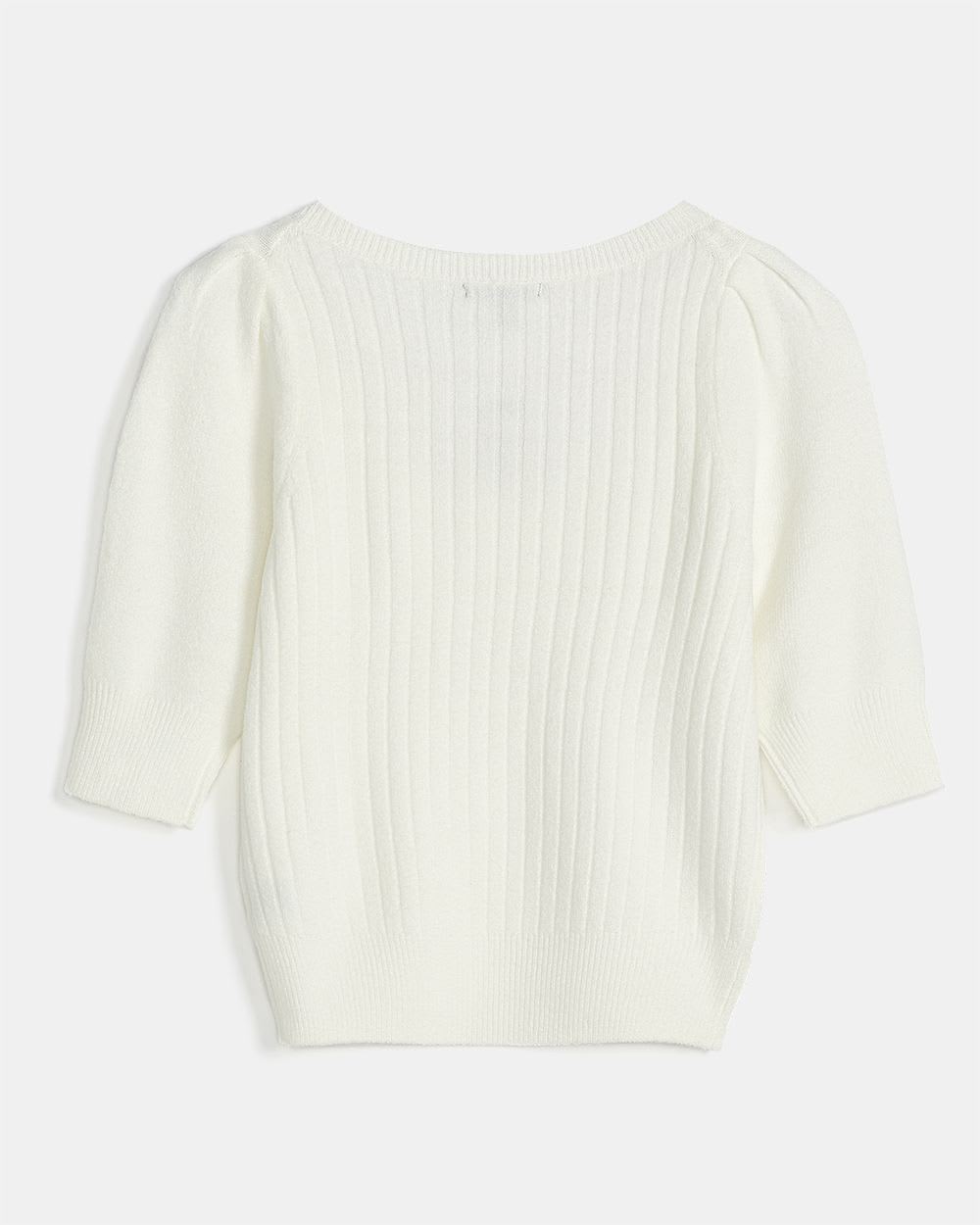 Square Neck Short-Sleeve Knit Pullover