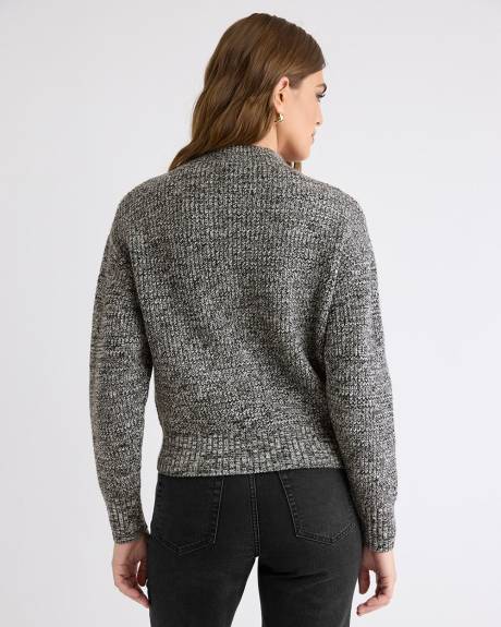 Long-Sleeve Mock-Neck Ribbed Marled Sweater