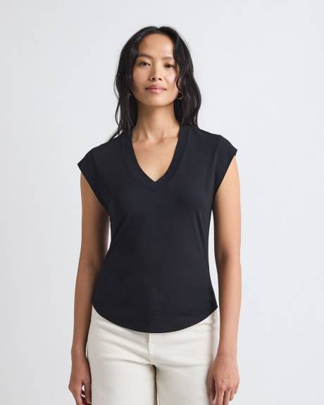 T-Shirt Classique à Manches Courtes et Col V