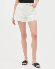 High-Rise Cream Denim Shorts with Raw Hem