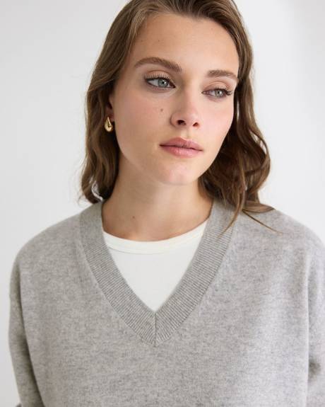 Merino Wool V-Neck Drop Shoulder Sweater