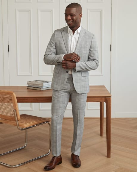 Slim Fit Textured Check Grey Suit Pant