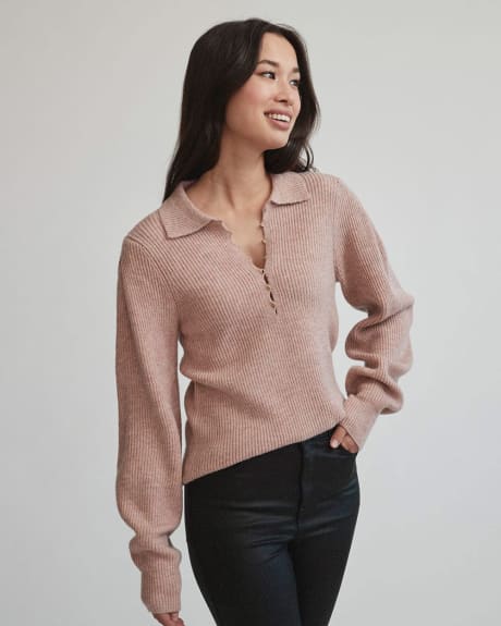 Spongy Polo Sweater with Puffy Sleeves
