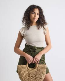 Short-Flutter-Sleeve Crew-Neck Top