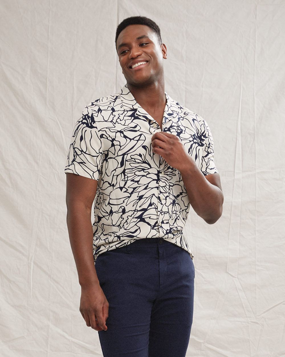 Tailored Fit Camp Collar Shirt with Abstract Flower Pattern