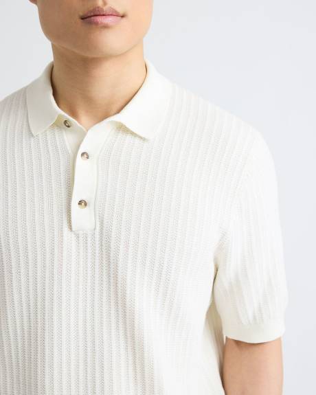 Short-Sleeve Textured Polo Sweater