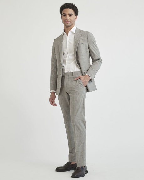Tailored Fit Stretch Beige Checkered Suit Blazer