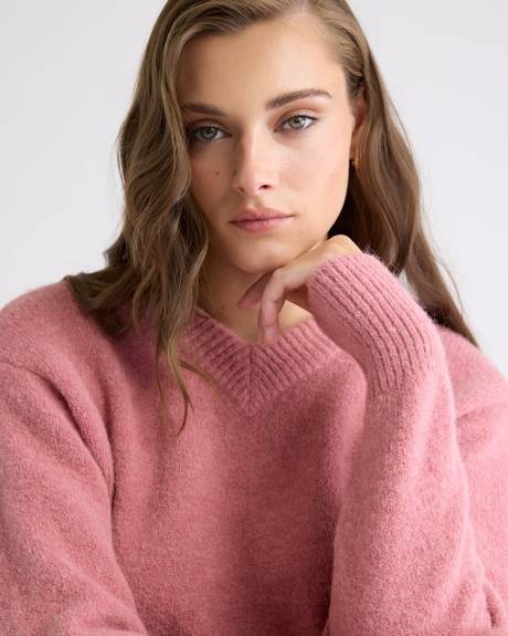 Pull à Manches Longues et Col V en Mélange d'Alpaga