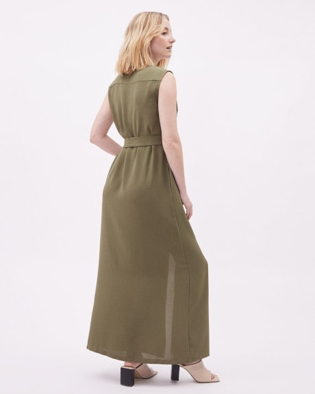 Buttoned-Down Sleeveless Straight Maxi Dress with Shirt Collar