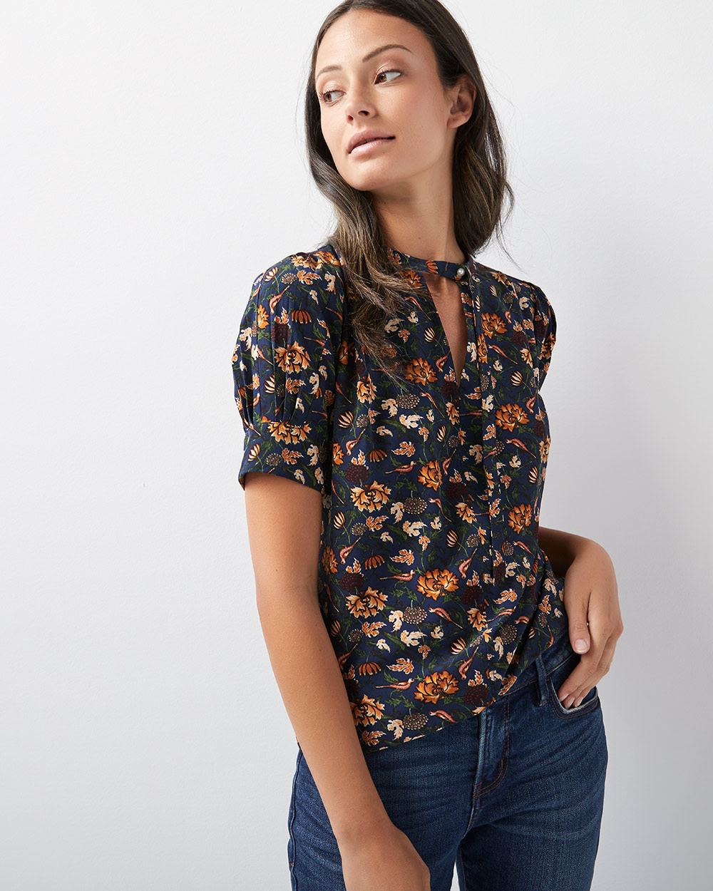 short sleeve Floral popover blouse | RW&CO.
