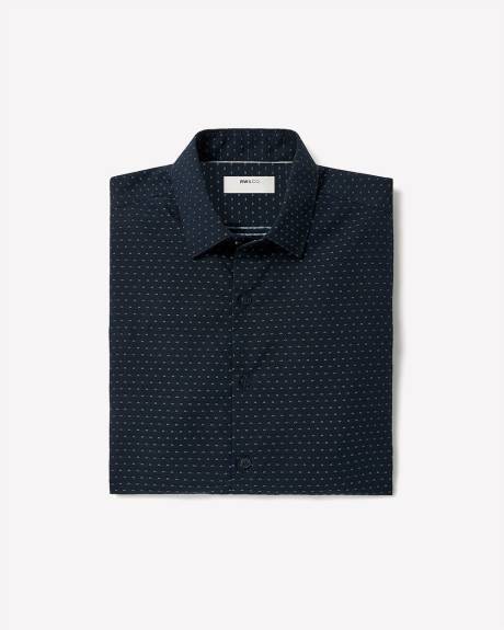 Navy Slim-Fit Dress Shirt with Geo Pattern