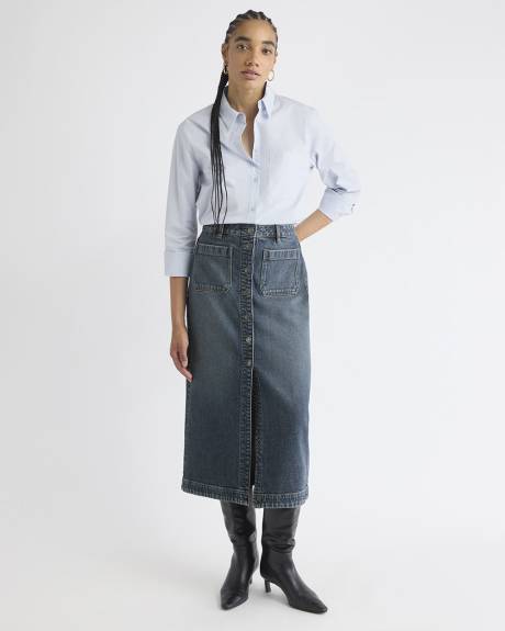 Jupe Midi Évasée en Denim à Délavé Moyen