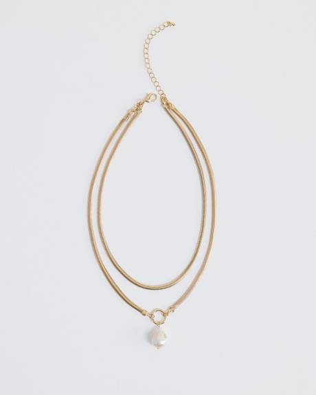 Collier Court à Double Chaîne Serpent avec Perle