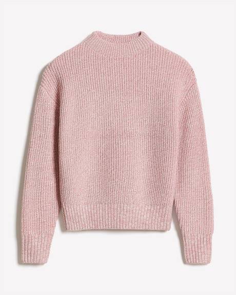 Long-Sleeve Mock-Neck Ribbed Marled Sweater