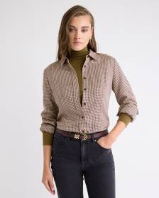 Plaid Long-Sleeve Buttoned-Down Blouse