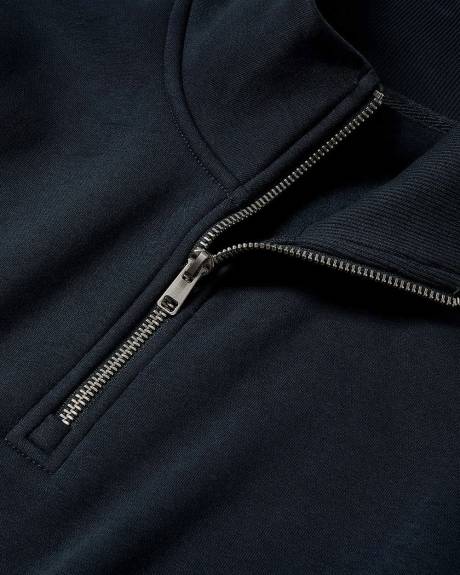 Pull à Col Montant à Demi-Zip et Manches Longues