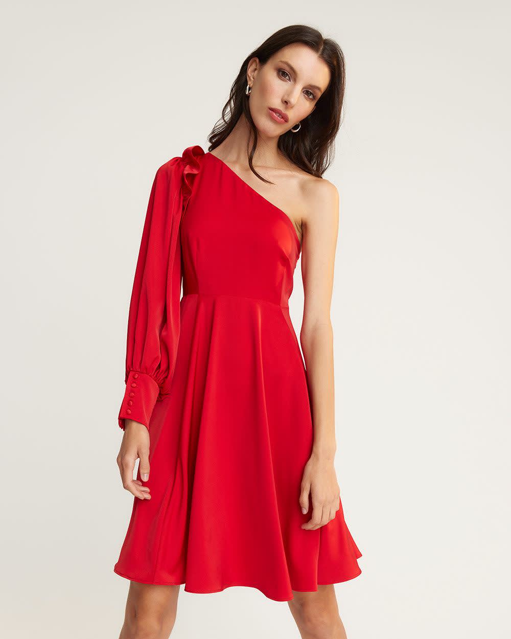 Puffy Long Sleeve One-Shoulder Satin Cocktail Dress | RW&CO.