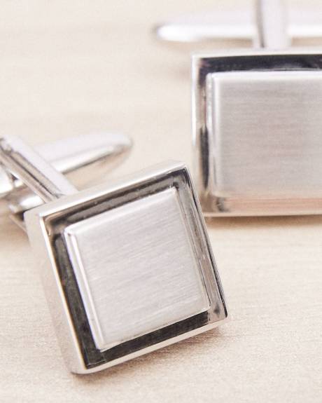 Square Matte Silver Cuff Links