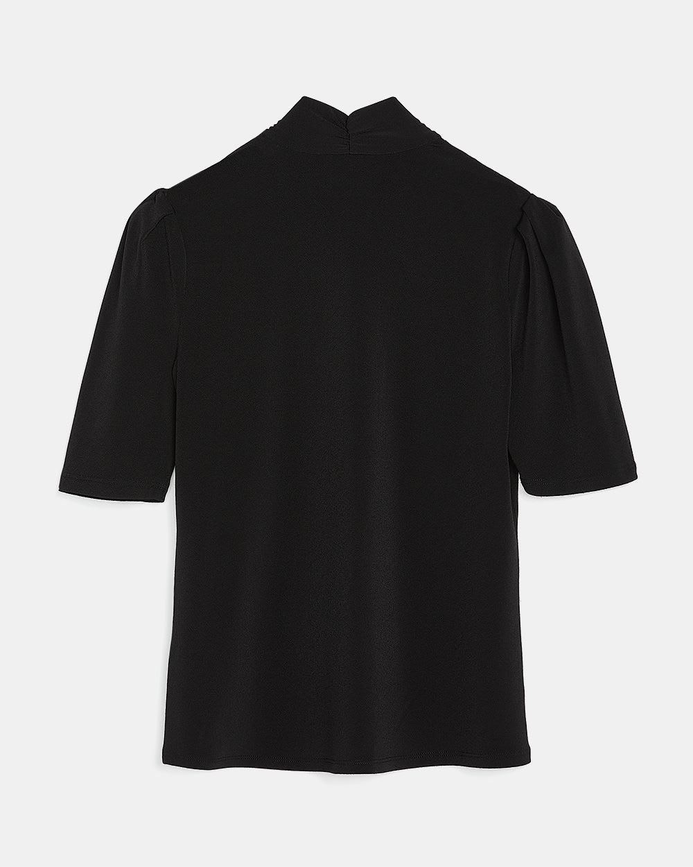 Mix Media Pleated Elbow Sleeve V-Neck T-Shirt