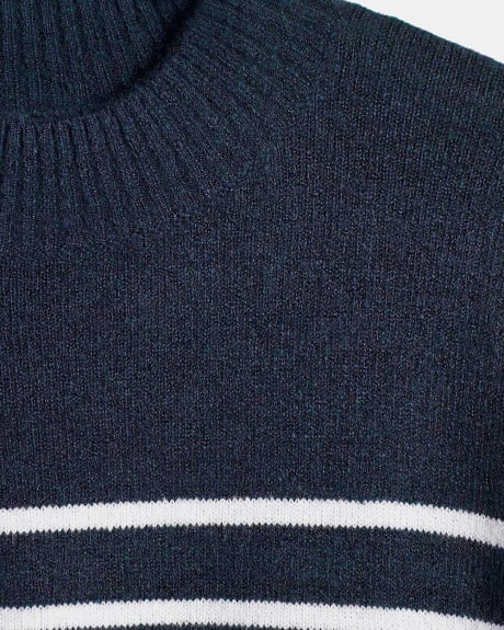 Striped Spongy Knit Mock Neck Sweater