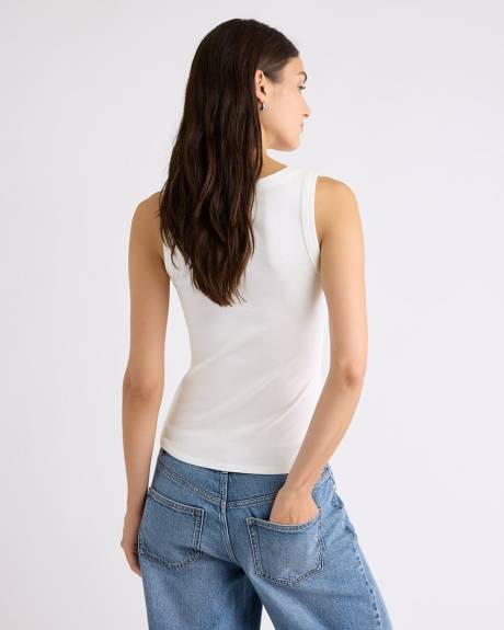 Camisole Côtelée à Col Dégagé et Bretelles Spaghetti