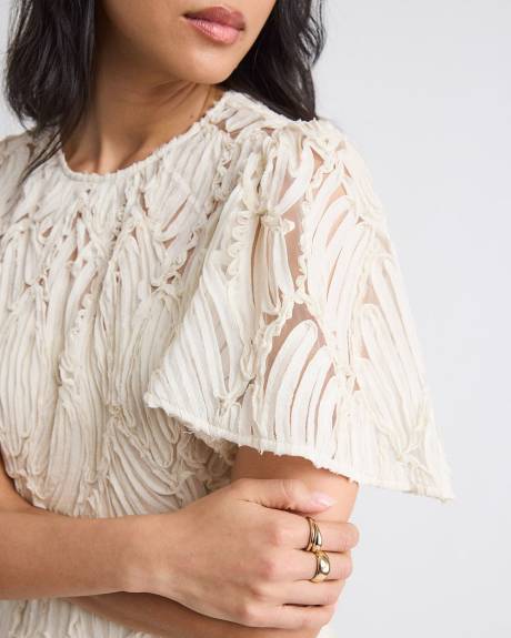 Short-Flutter-Sleeve Fit and Flare Novelty Dress